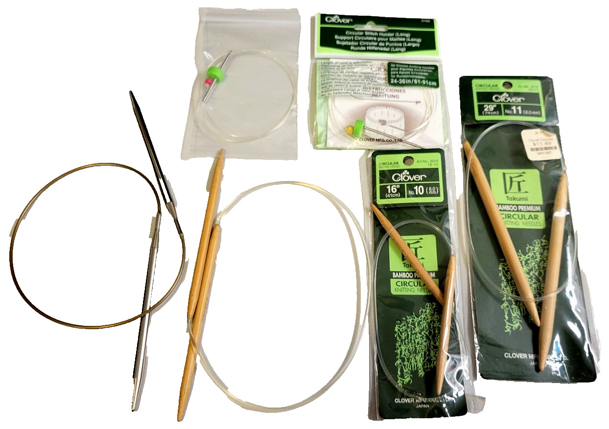 LOT OF 4 Circular Knitting Needles 3 CLOVER BAMBOO & METAL + Stitch Holders READ