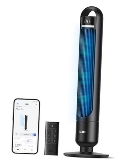 DREO Smart Tower Fan for Bedroom, 90° Oscillating Standing Fans for Room with