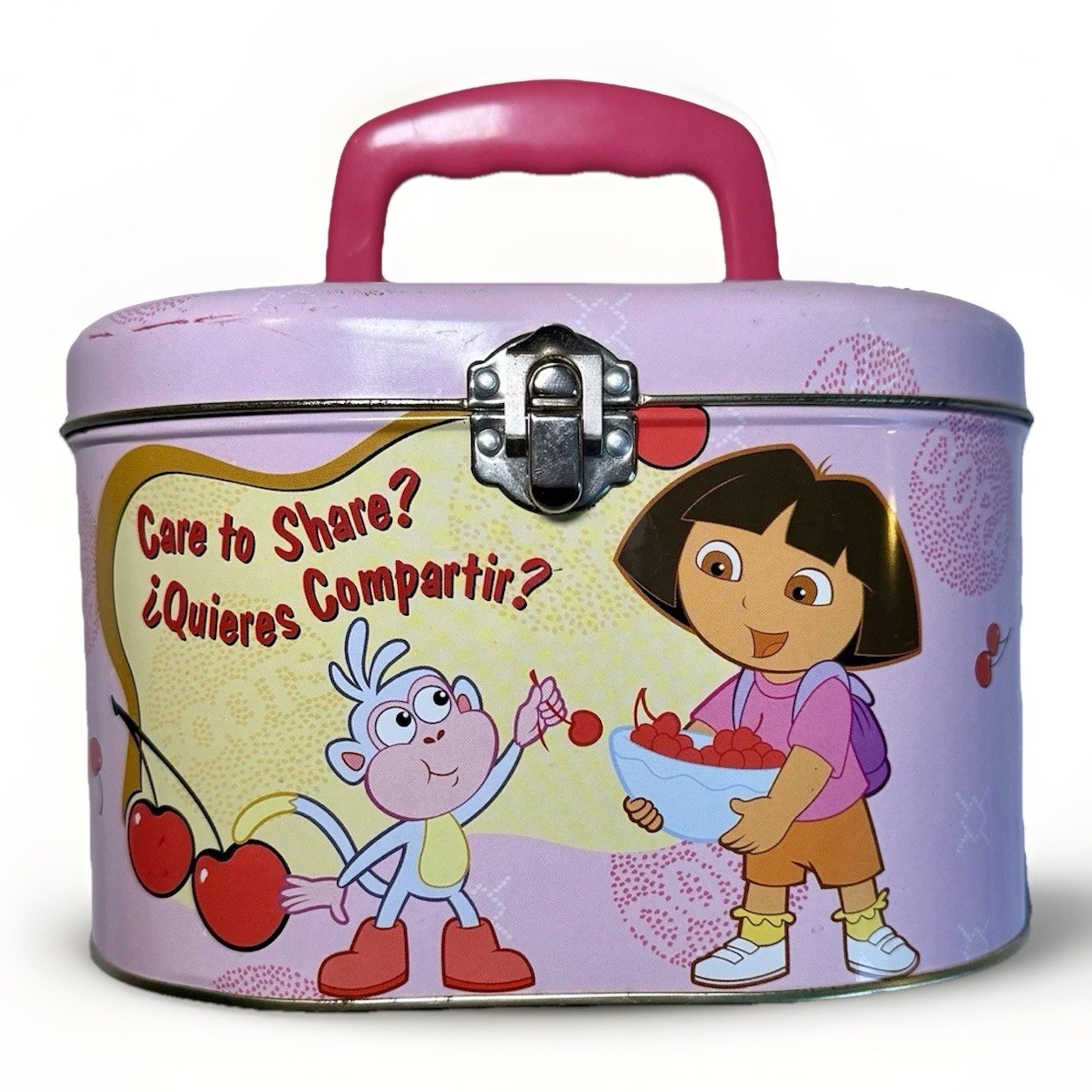 RARE Nickelodeon Dora The Explorer & Boots Tin Box Pink With Latch & Handle