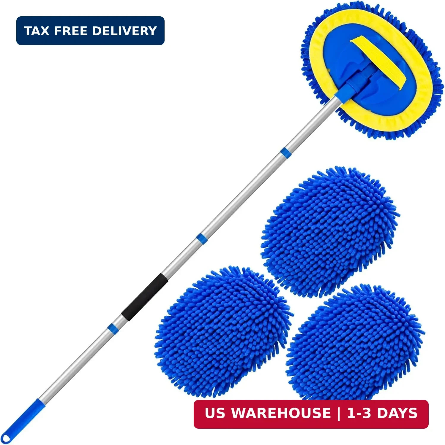 Car Wash Brush with Long Handle - 62" Car Wash Kit with Chenille Microfiber Clea