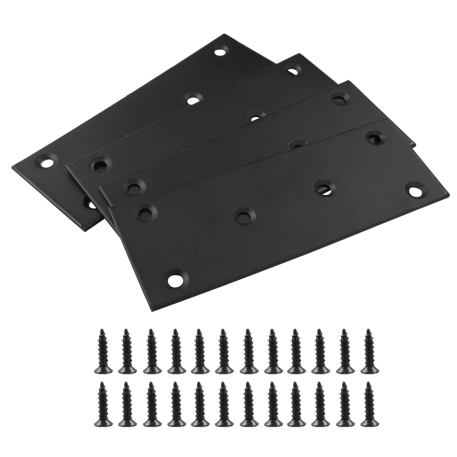 4 Pcs Flat Straight Brace Brackets - Black Fixing Mending Joining Plates Shel...