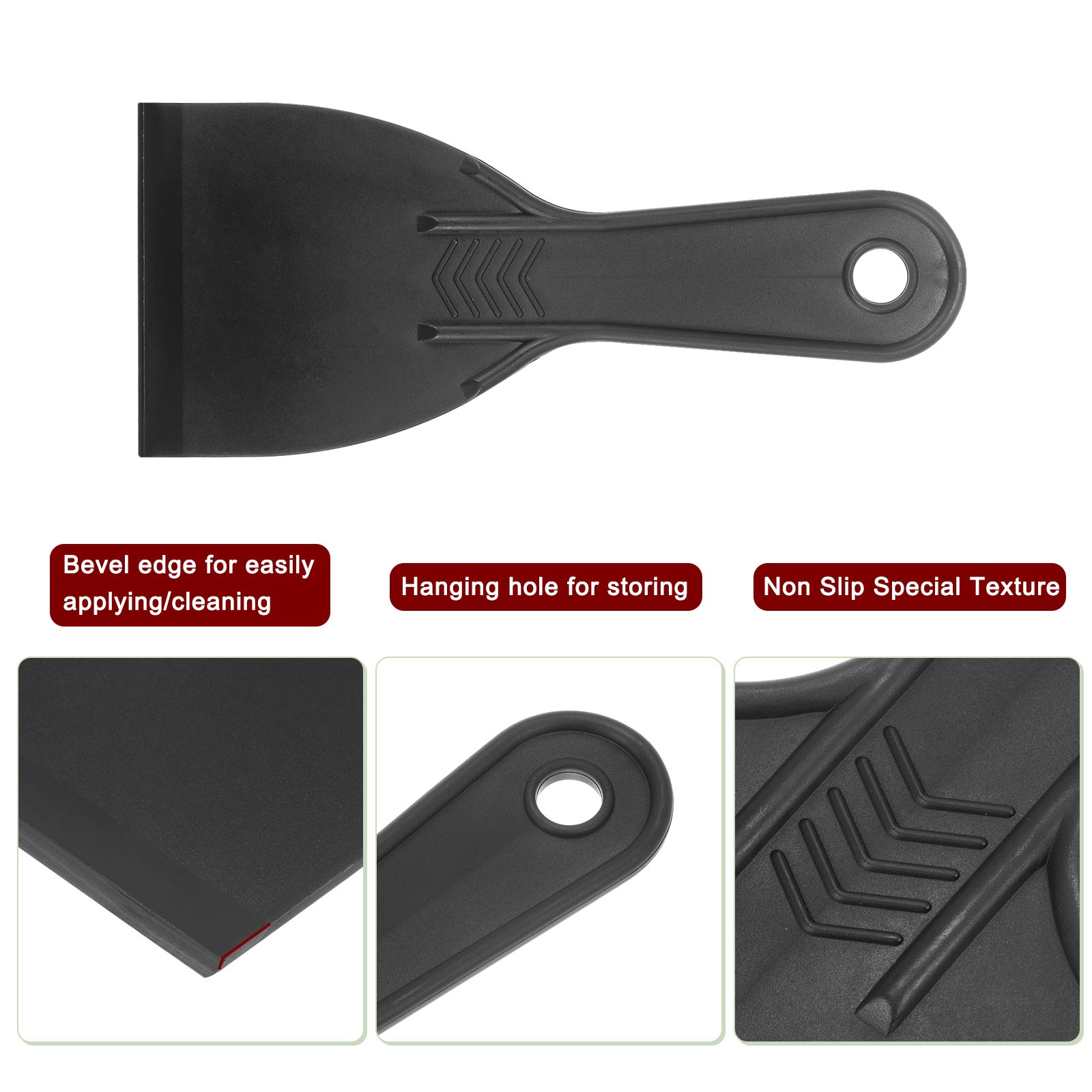 5pcs Putty Scraper 3" Width 6mm Thin Flexible Plastic Putty Knife Black