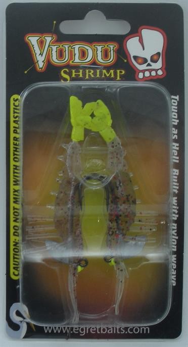 Egret Baits E-VS35-14-30 3.25" Vudu Shrimp Cajun Pepper Chartreuse Tail