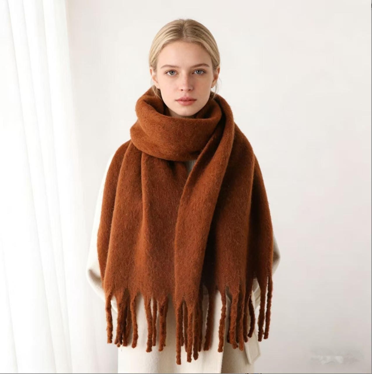 Womens Winter Cashmere Feel Pashmina Scarf Brown Warm Blanket Wrap Unisex Hot