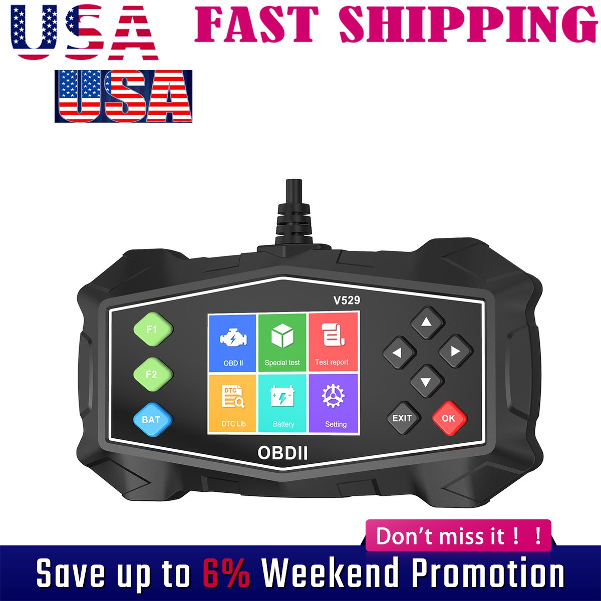 V529 OBD2 Scanner Car Diagnostic Scan Tool ABS Code Reader Battery VOLT Test