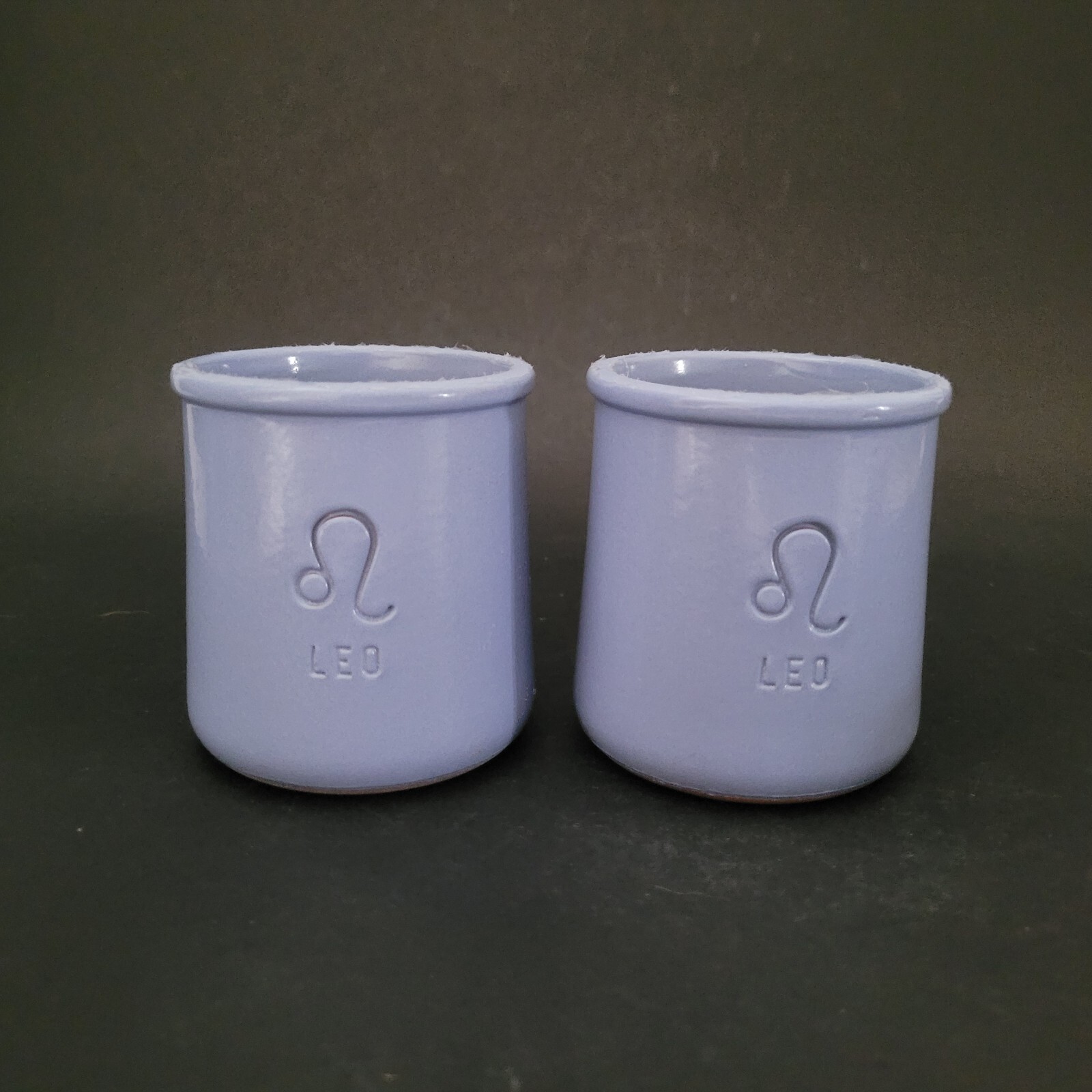 Lot of 2 La Fermiere Zodiac LEO Periwinkle Blue Yogurt Pot Terracotta
