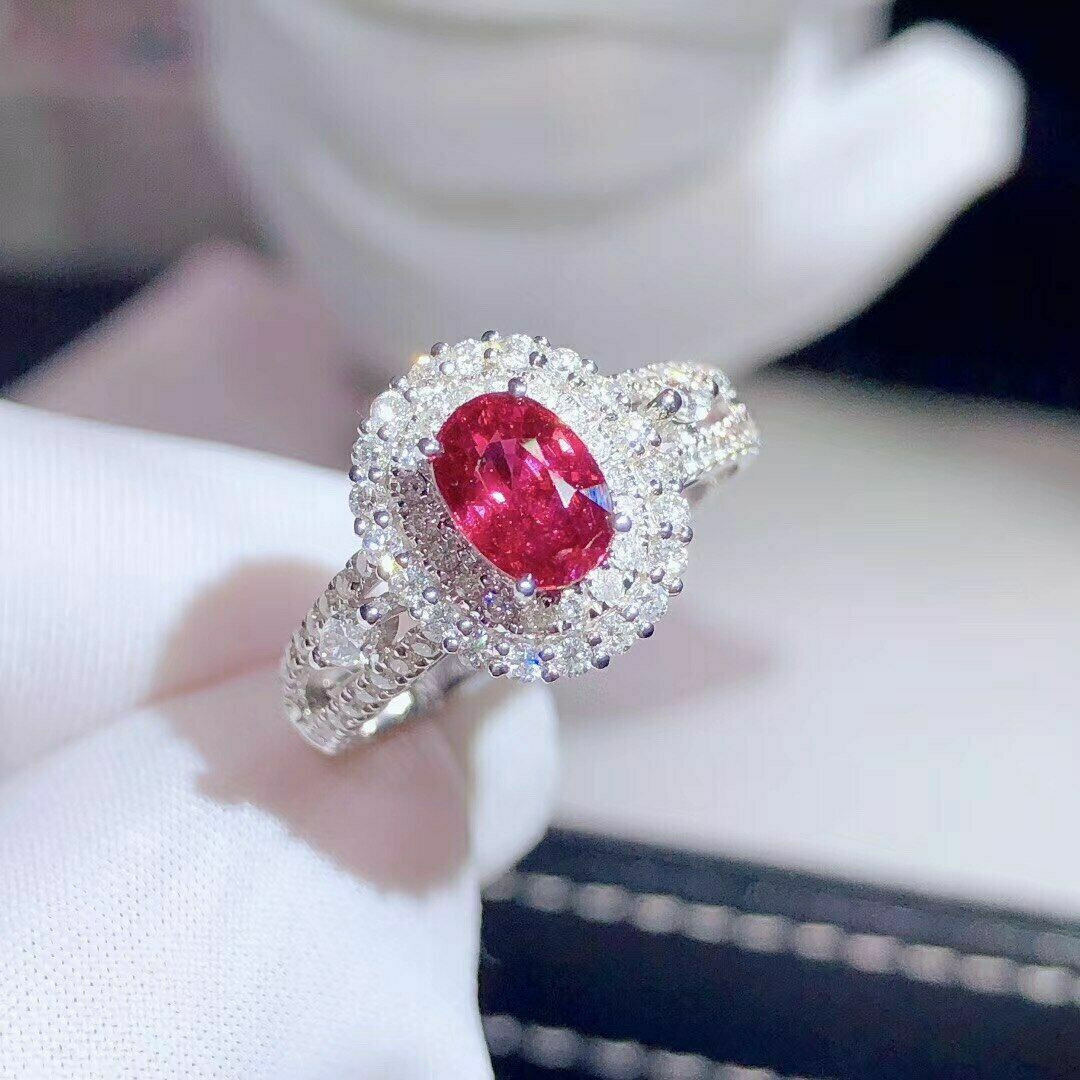 2Ct Lab Created Ruby & Diamond Double Halo Engagement Ring 14K White Gold Over