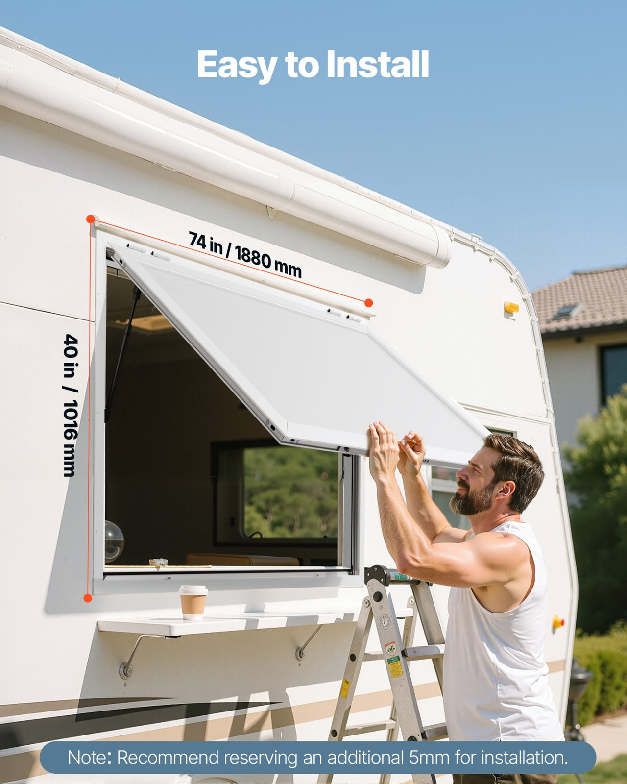 Concession Window 74x40 in, Rainwater Resistant for Concession Trailers