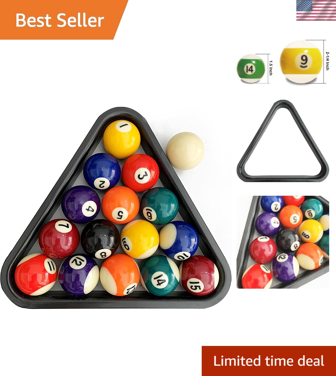 1.5-Inch Mini Billiard Set - Complete Resin Pool Balls with Rack Included