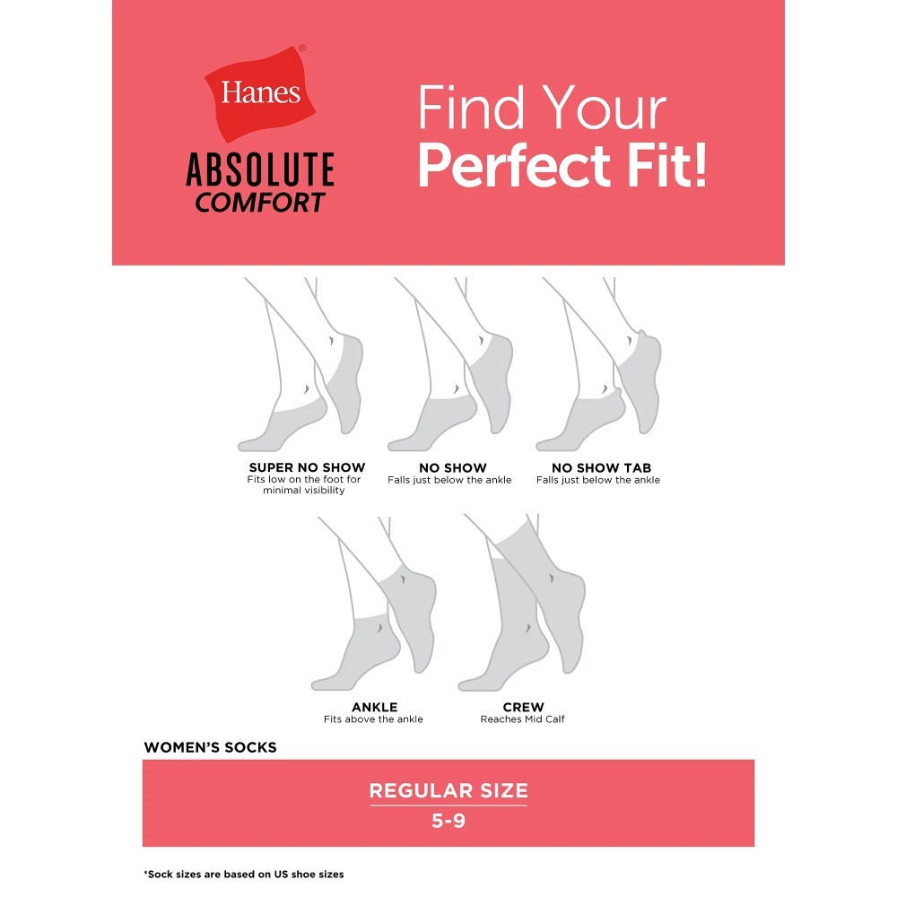 Hanes Women's Crew Socks, Absolute Comfort, 4-Pack, Size 5-9