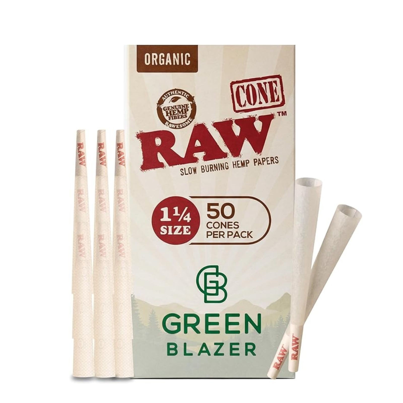 RAW Cones Organic 1 1/4 Size: 50 Pack