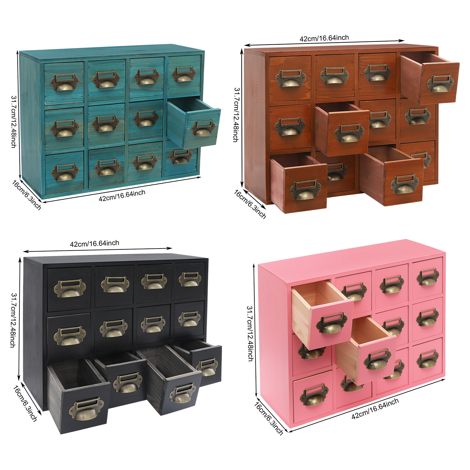 Wooden Medicine Cabinet 12 Drawers Storage Cabinet Tabletop Drawer Organizer US