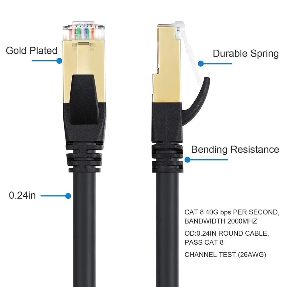 Cat 8 Ethernet RJ45 LAN Cable Super Speed 40 Gbps Patch Network Gold Plated Lot
