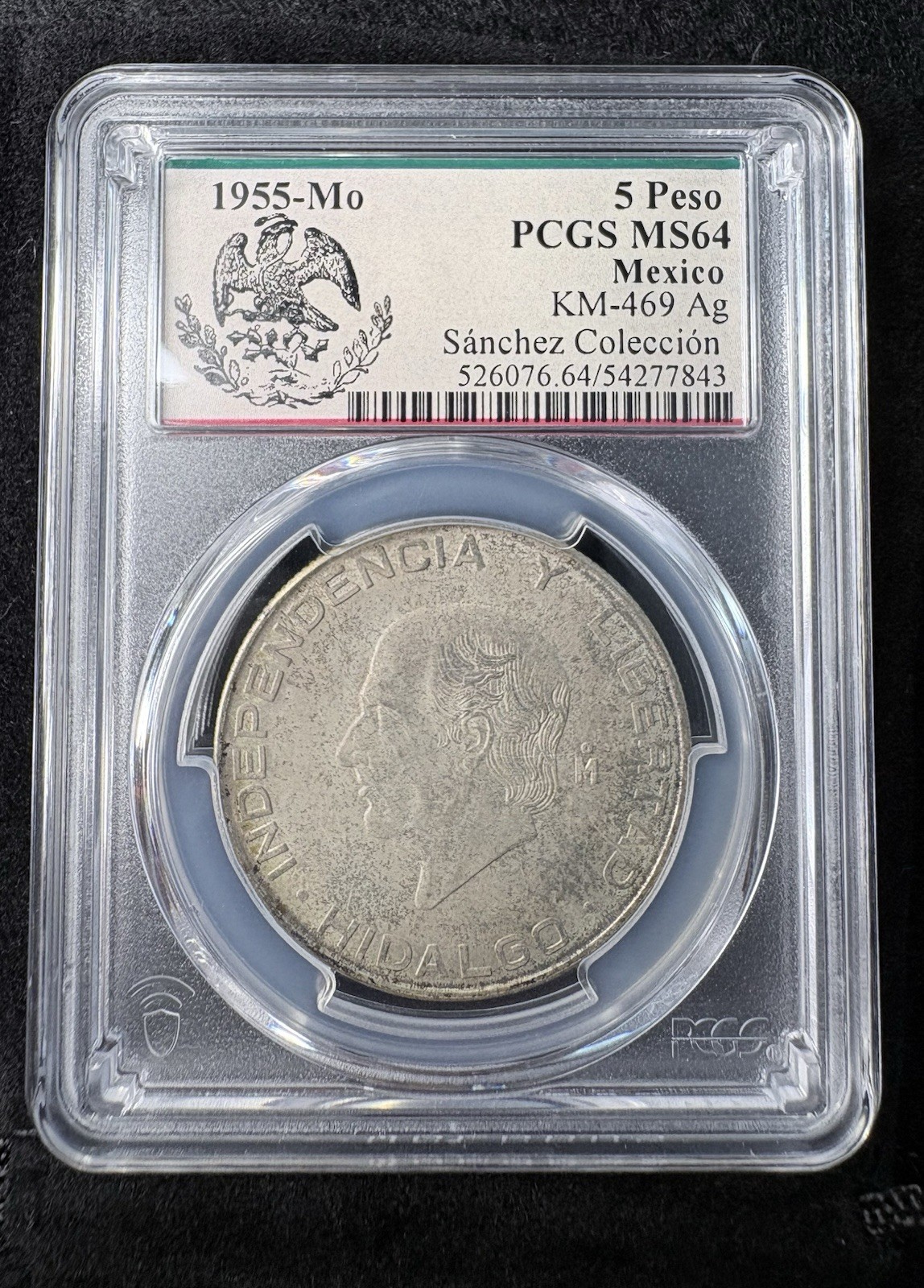 1955-M Mexico 5 Pesos Coin PCGS MS64 Silver Sánchez Collection