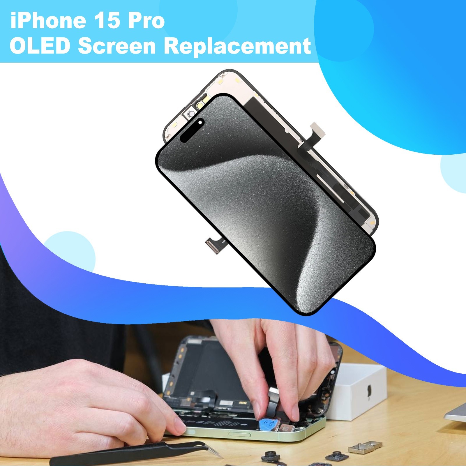 OLED For iPhone 15 Pro Screen Replacement FHD Display Touch Digitizer Repair Kit