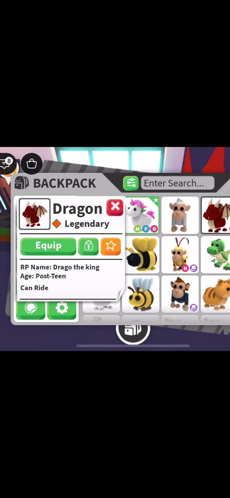 Adopt Me! Legendary Dragon Virtual Pet Post-Teen Can Ride Game Item/Asset