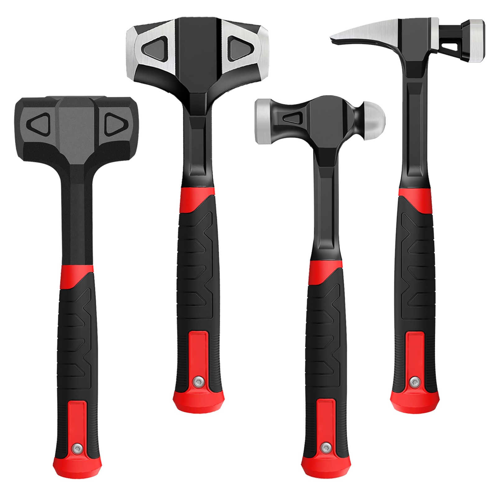 4-Piece Hammer Set - 2LB Dead Blow, 24oz Ball Peen, 20oz Claw, 3LB Sledgehamm...