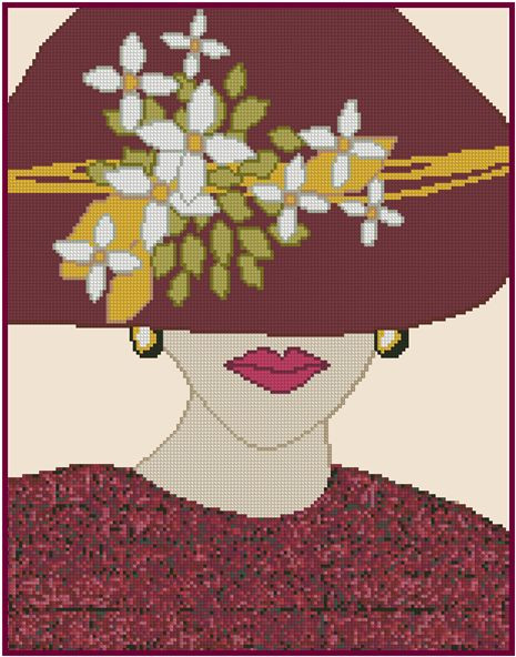 Lady in Burgundy Hat Counted Cross Stitch Chart No.32-101