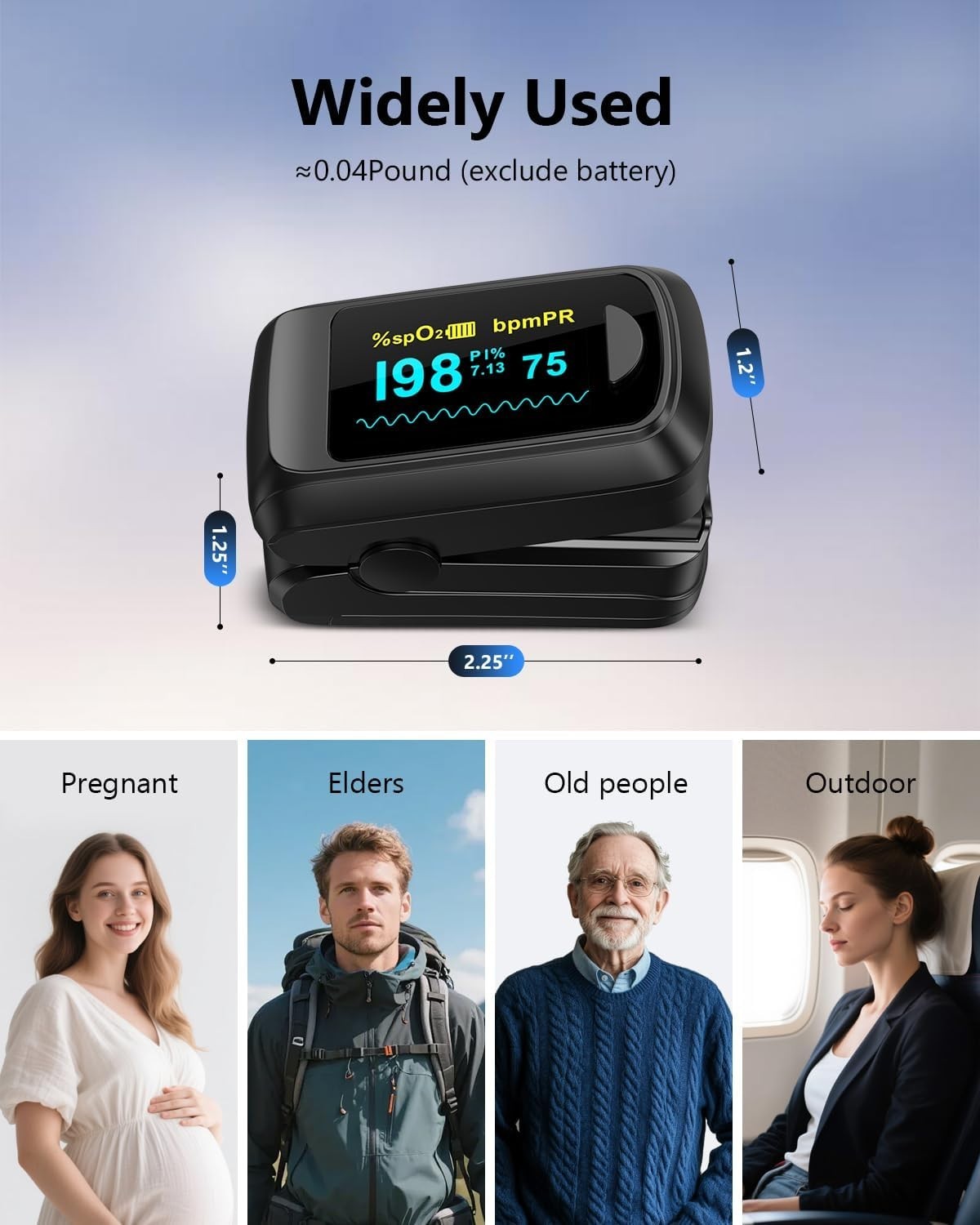 Lightweight Wireless Pulse Oximeter with 2 AAA Batteries & User-Friendly Design