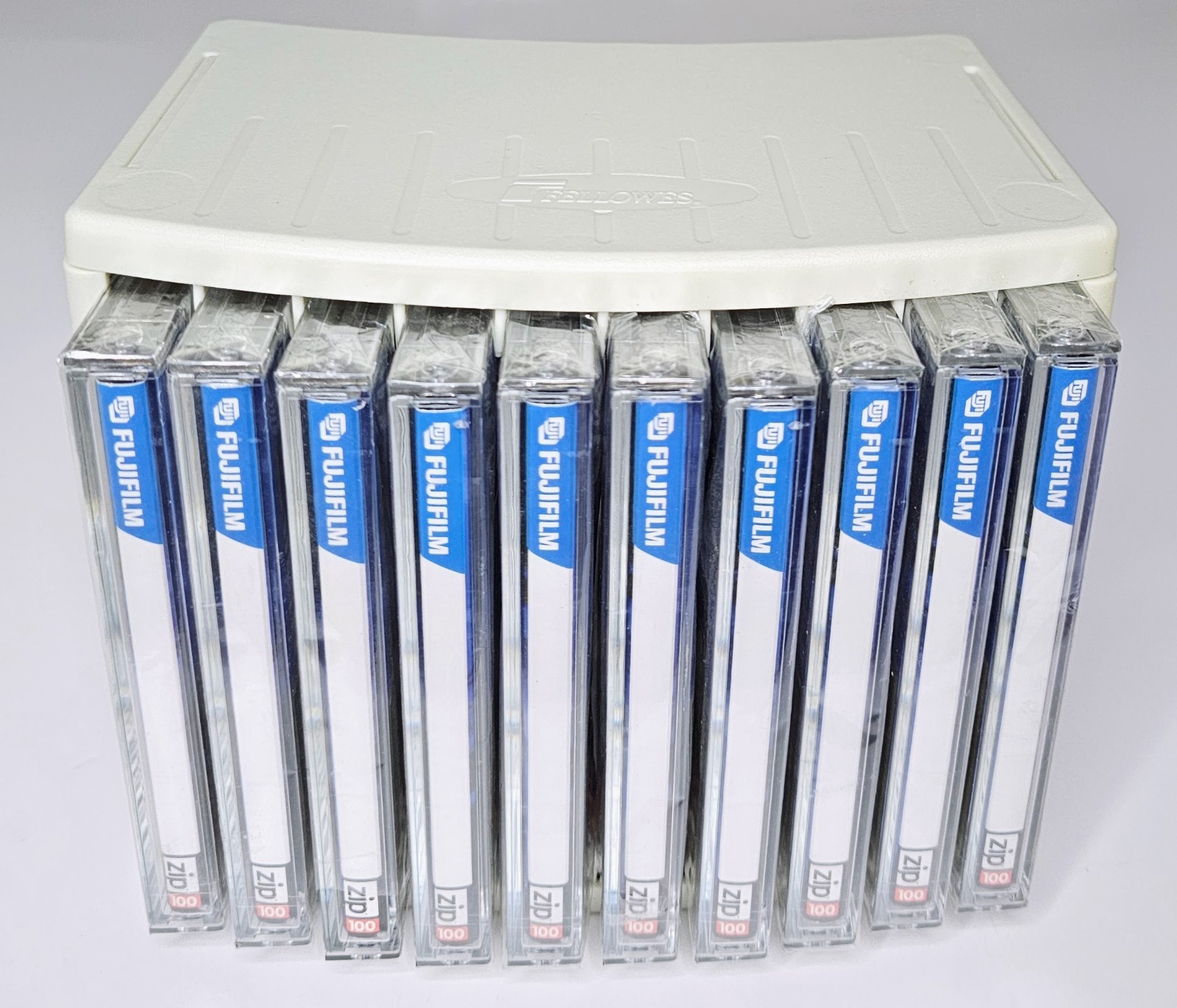 Fuji Film 100mg Disks Set of 10 NEW With Fellowes 10 Disk Holder