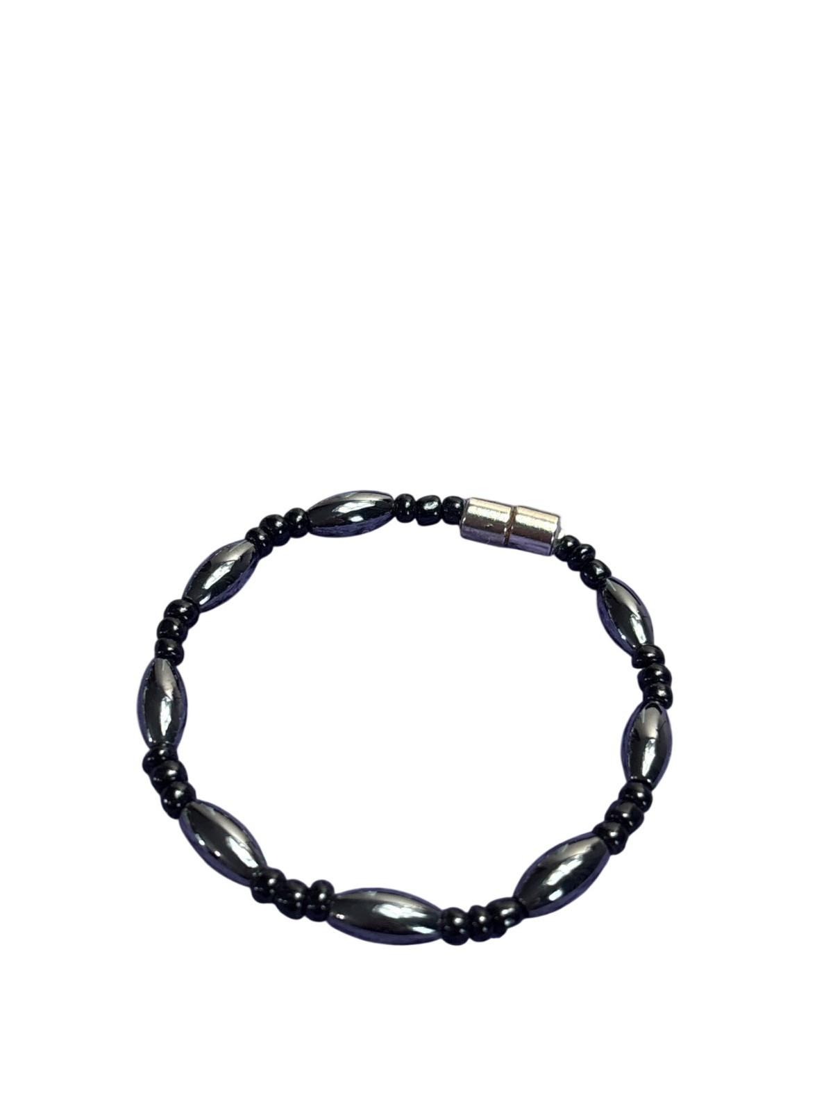 Artisan Gunmetal and Black Beaded Bracelet Magnetic Clasp 6.75 inches