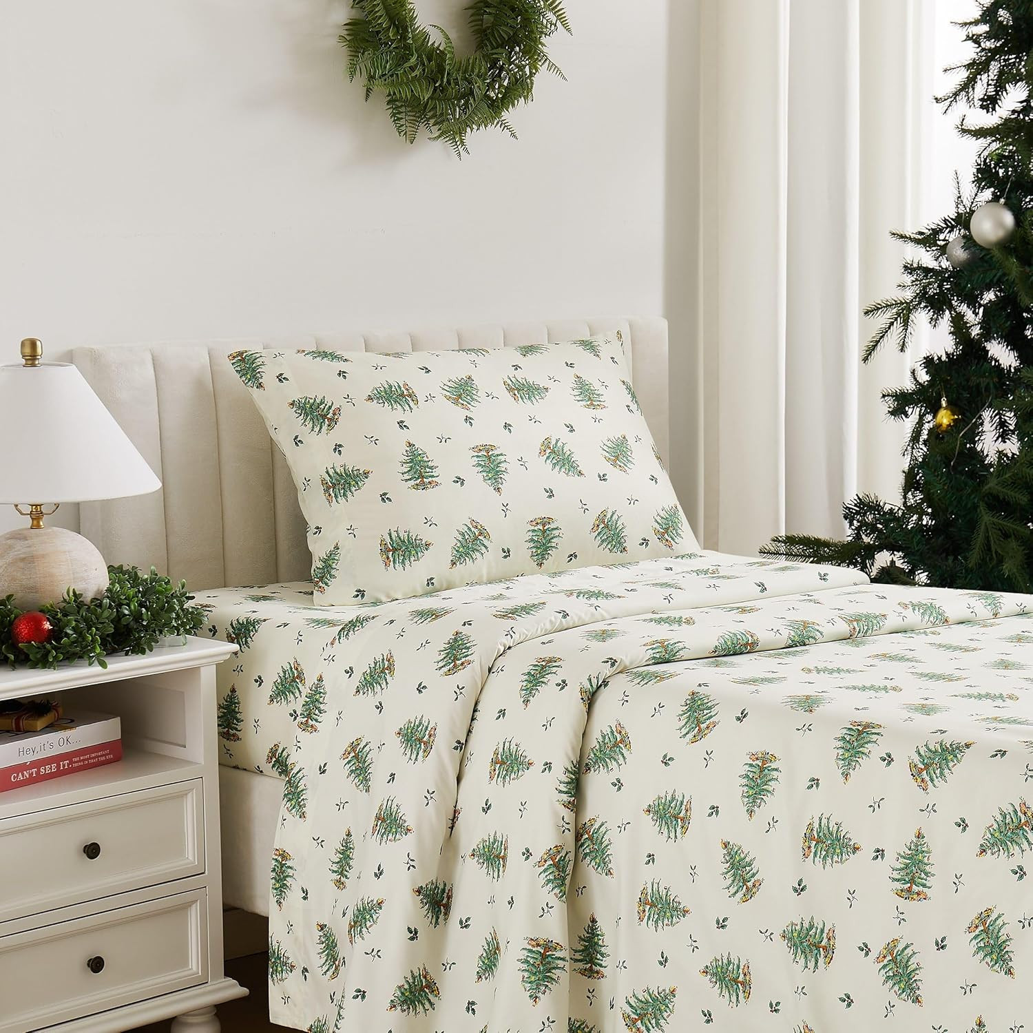 Cozy King Sheet Set with Matching Pillowcases - Christmas Tree Ivory Decor