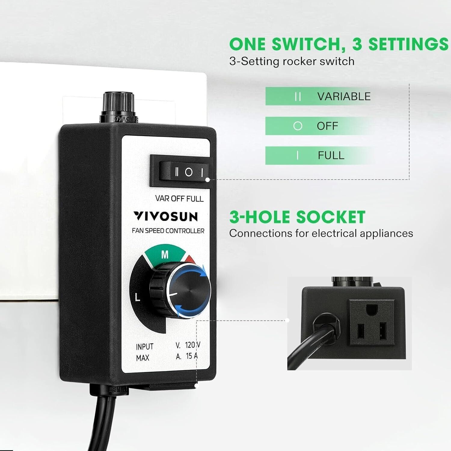 Vivosun Fan Speed Controller 15A 110V 306119J