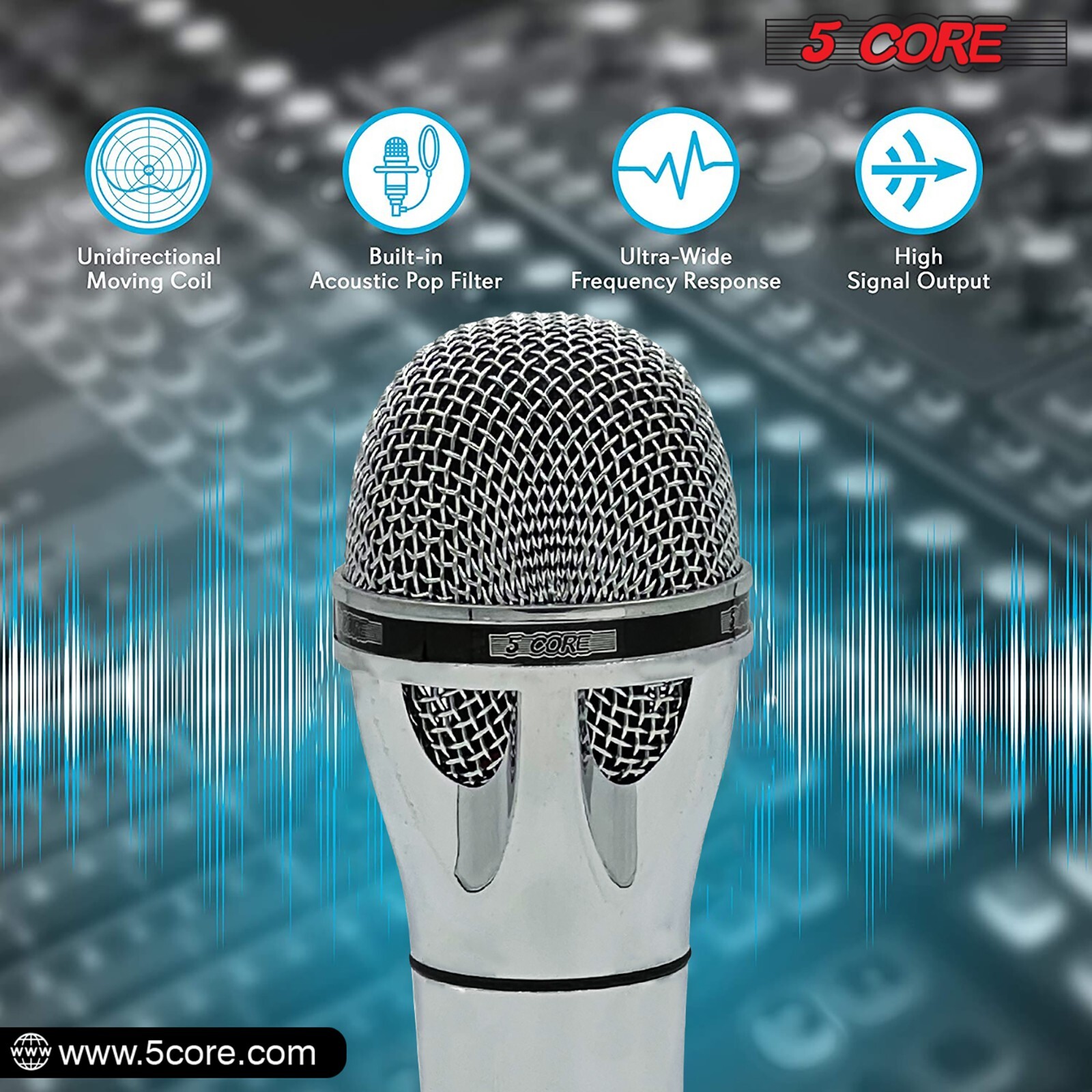 5Core Premium Vocal Dynamic Cardioid Handheld Microphone Unidirectional Mic