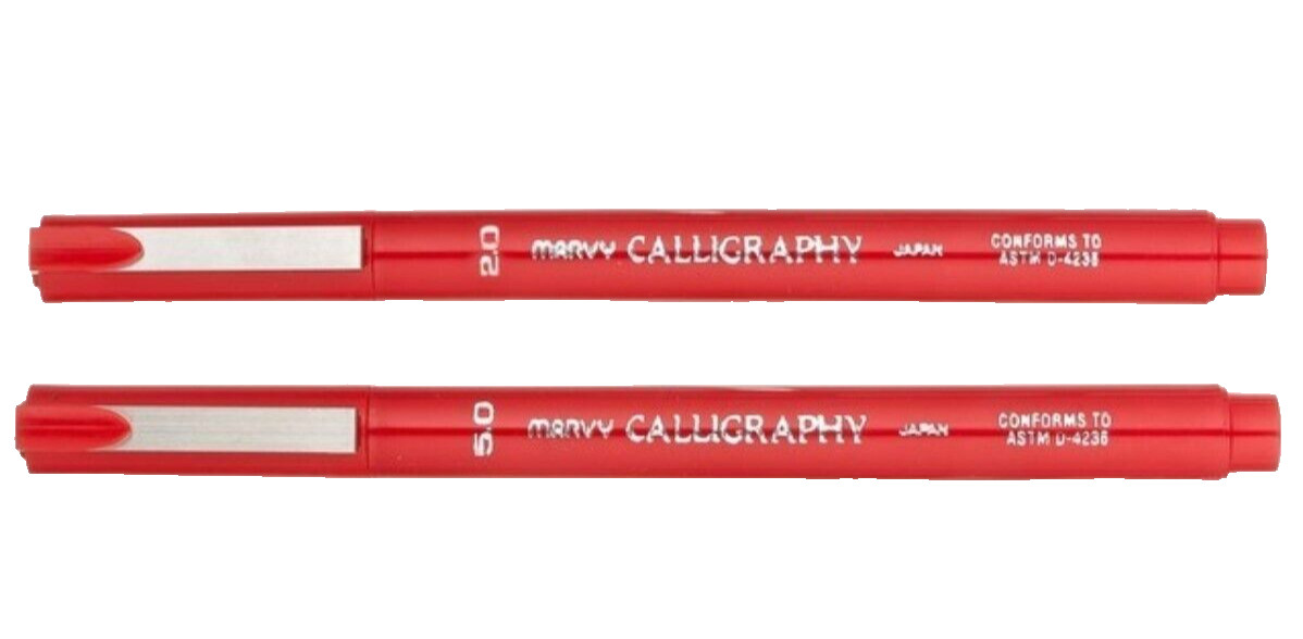 Marvy Uchida Calligraphy Marker 2.0-5.0mm Red 2/Pk School Office Writing Art