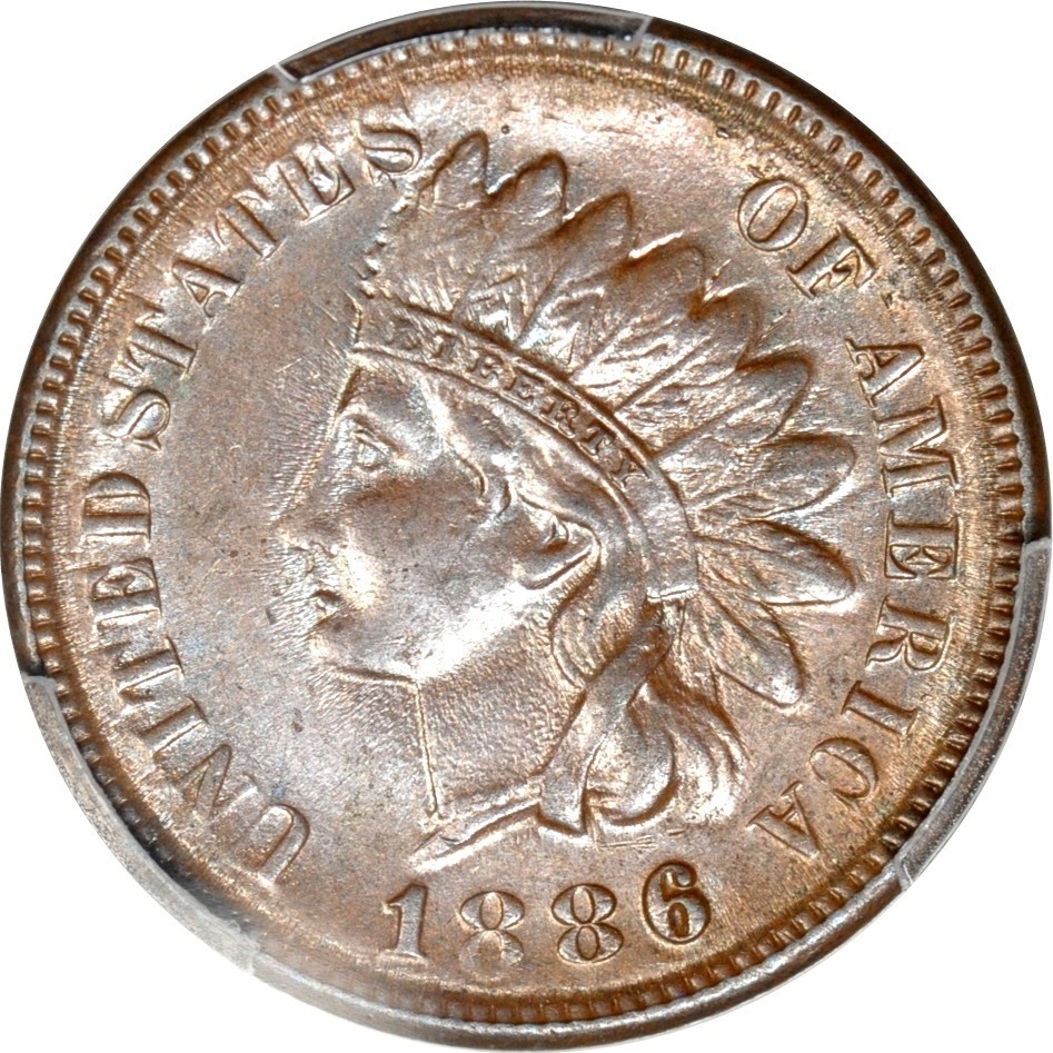 1886 T1 1C Variety 1 Indian Cent PCGS AU58BN (PHOTO SEAL)