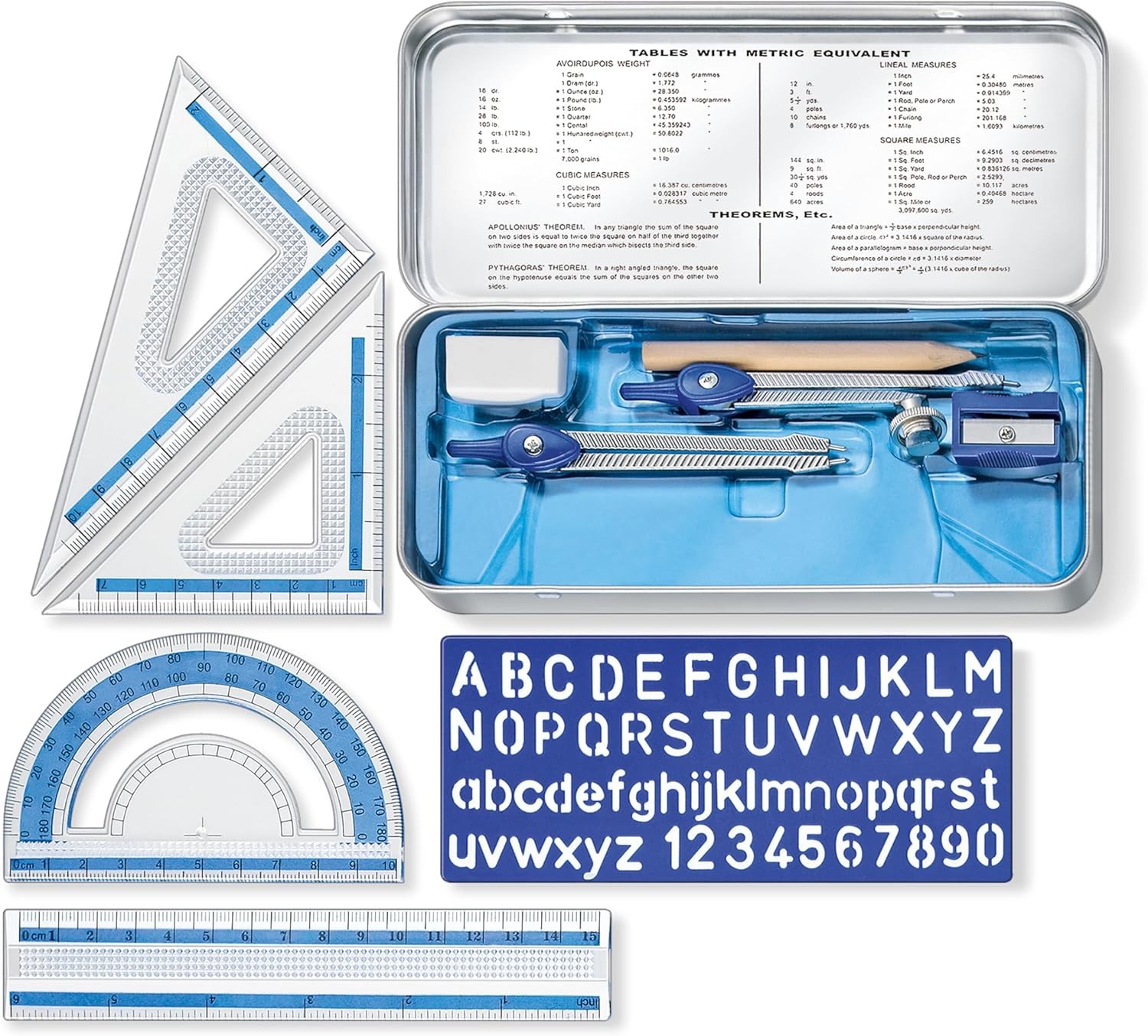 STAEDTLER 10-Piece Math Set with Metal Compass, 6" Ruler & Multicolor