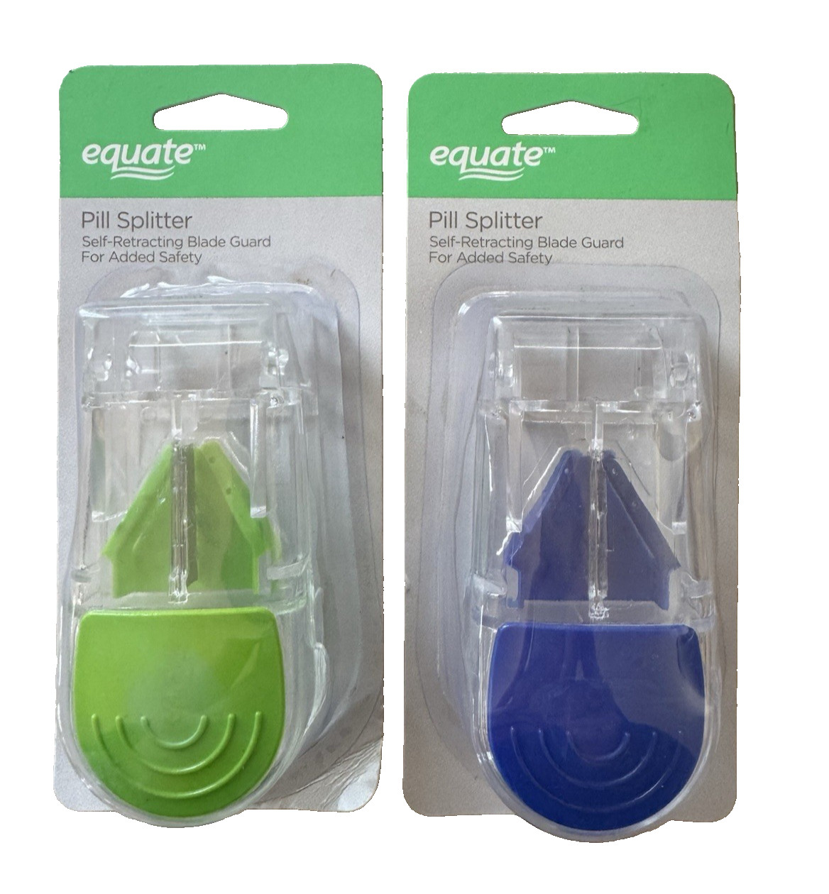 Lot of 2 Equate Self-Retracting Pill Splitter - Blue + Green