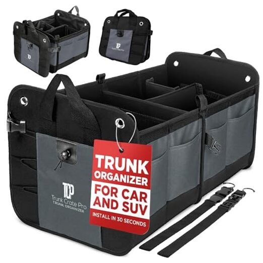 Trunk Organizer For Car, Suv, Truck | Premium Adjustable Multi Large Gray