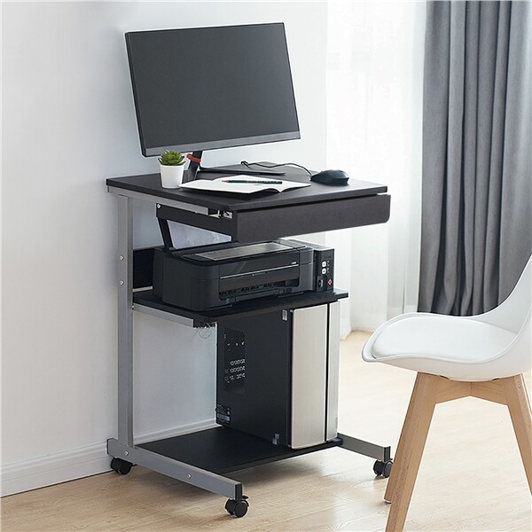 Small Spaces Rolling Computer Desk Corner Laptop Work Desk Printer Table Storage
