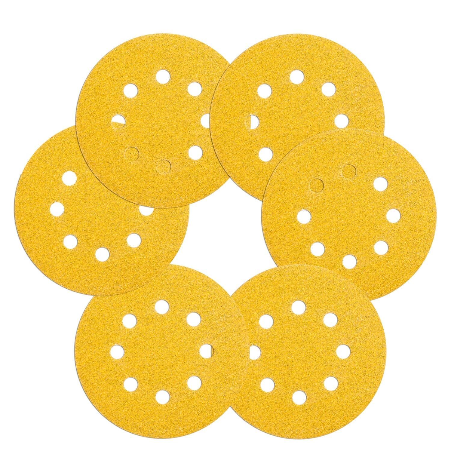 100PCS 80Grit 8 Hole Gold Sanding Disc 125mm Hook & Loop Sandpaper for DA Sander