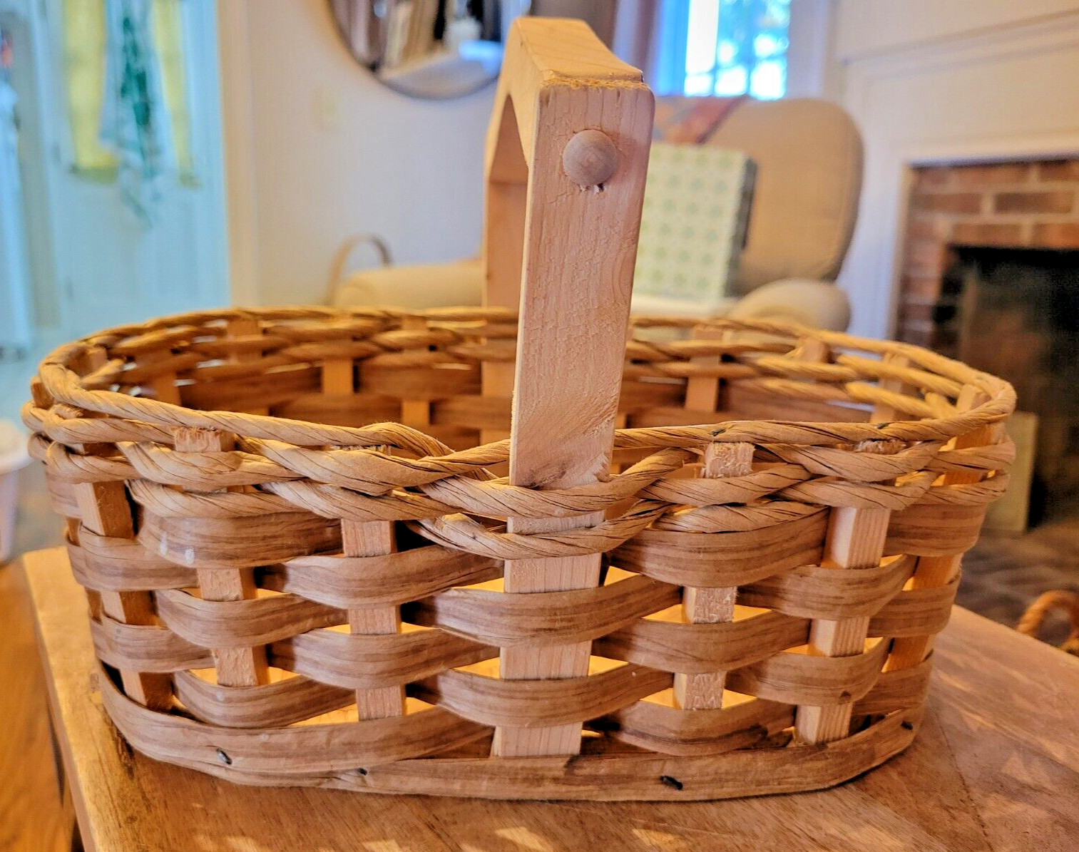 Vintage Red River Sampler LIKE Handmade Oblong Basket with Handle