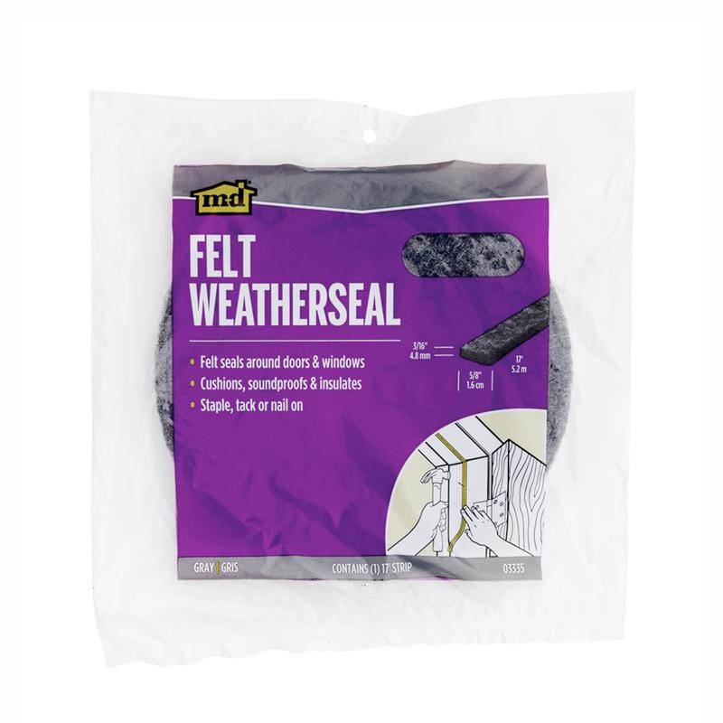 M-D Gray Felt Weatherstrip For Doors and Windows 17 ft. L X 3/16 in. T