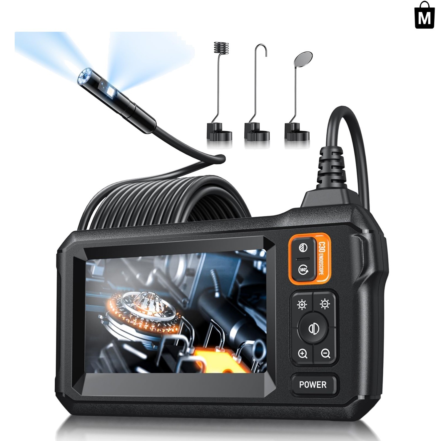 Waterproof Borescope with 16.5FT Cable and Dual Lens for Easy Inspection
