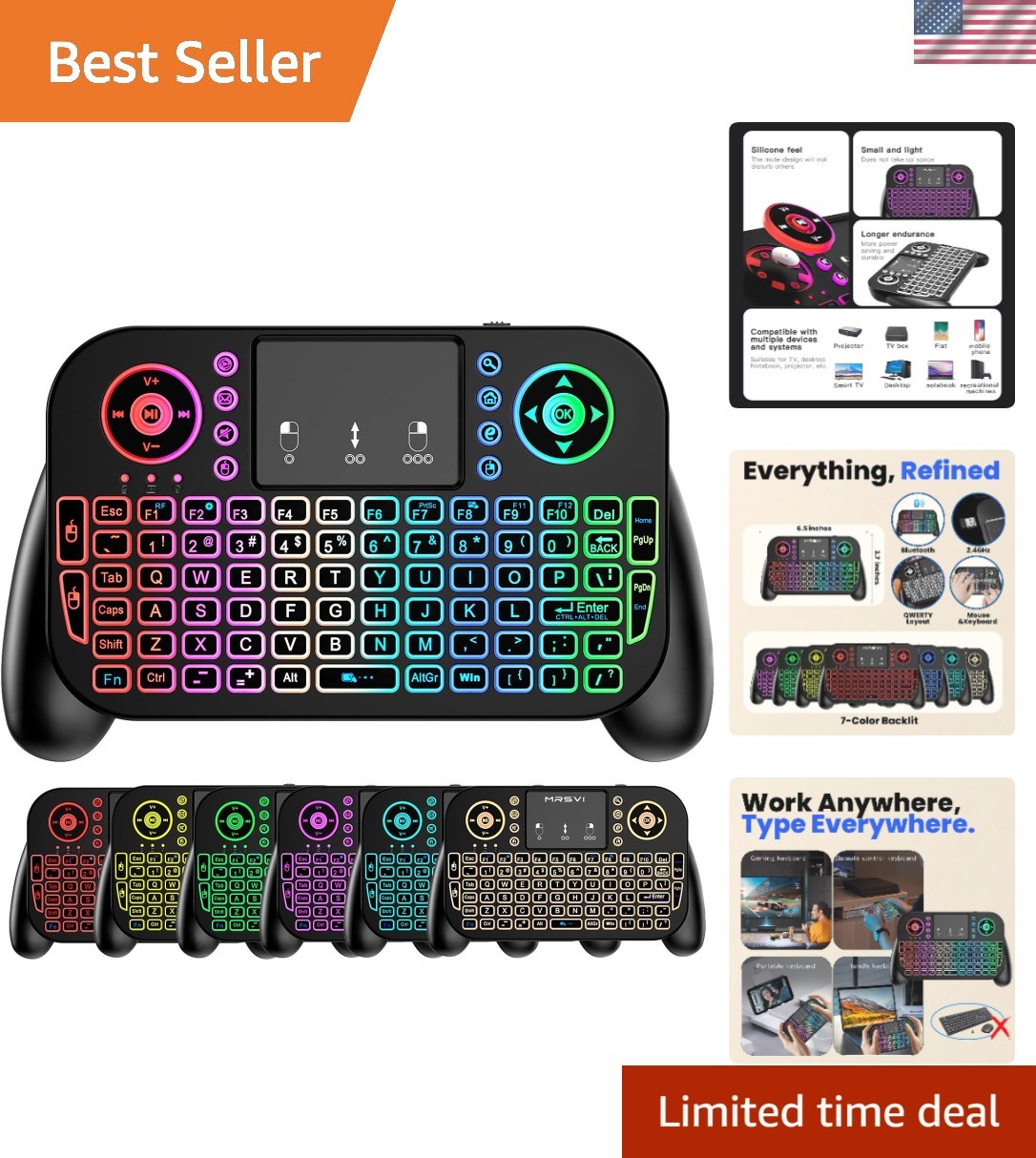 Mini Keyboard with Touchpad-2.4GHz & Bluetooth Dual-Mode,7-Color Backlight, M...