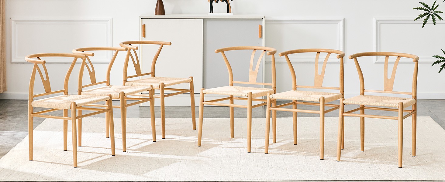 Modern Wishbone Dining Chair Iron Metal Farmhouse Woven Seat Set of 2