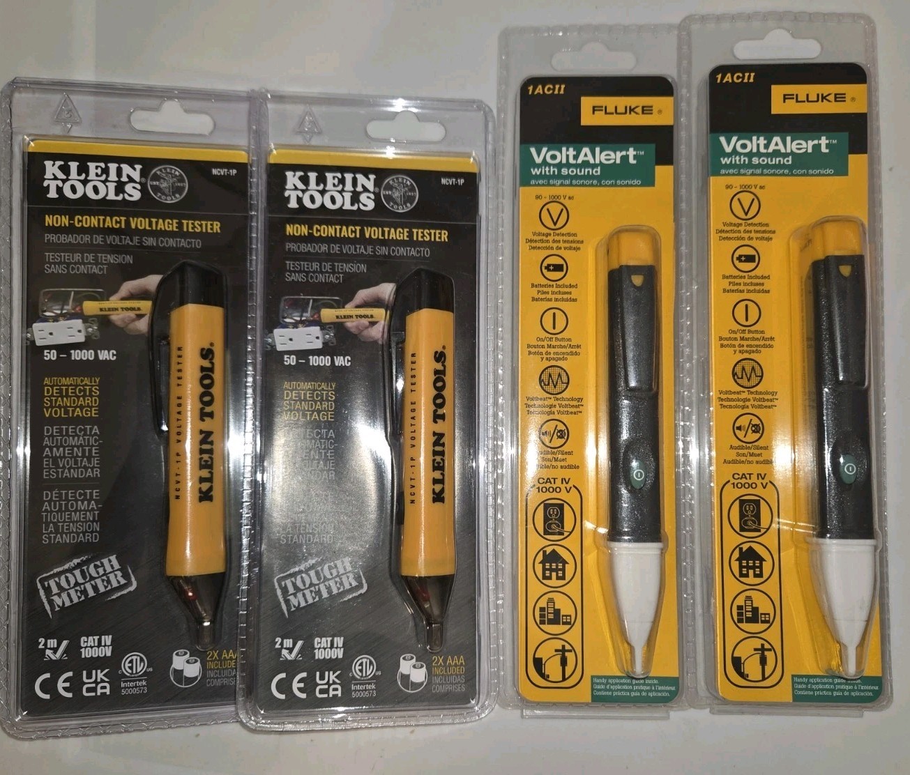 2 Fluke 1AC II + 2 Klein NCVT-1P Non-Contact Voltage Testers – 4 Units