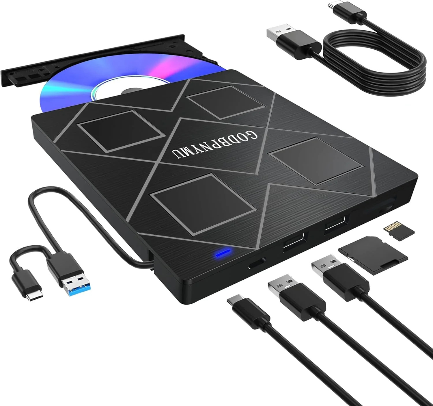 5-in-1 Extemal CD/DVD Drive for Laptop,USB 3.0 & Type-C Portable CD/DvD Rw Burne