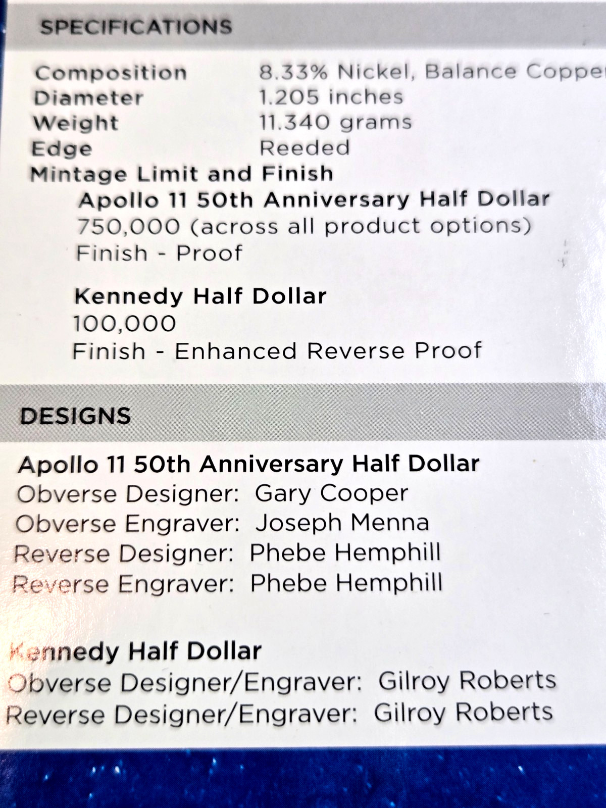 2019 Apollo 11 50th anniversary Half dollar set in Error packaging from Mint.