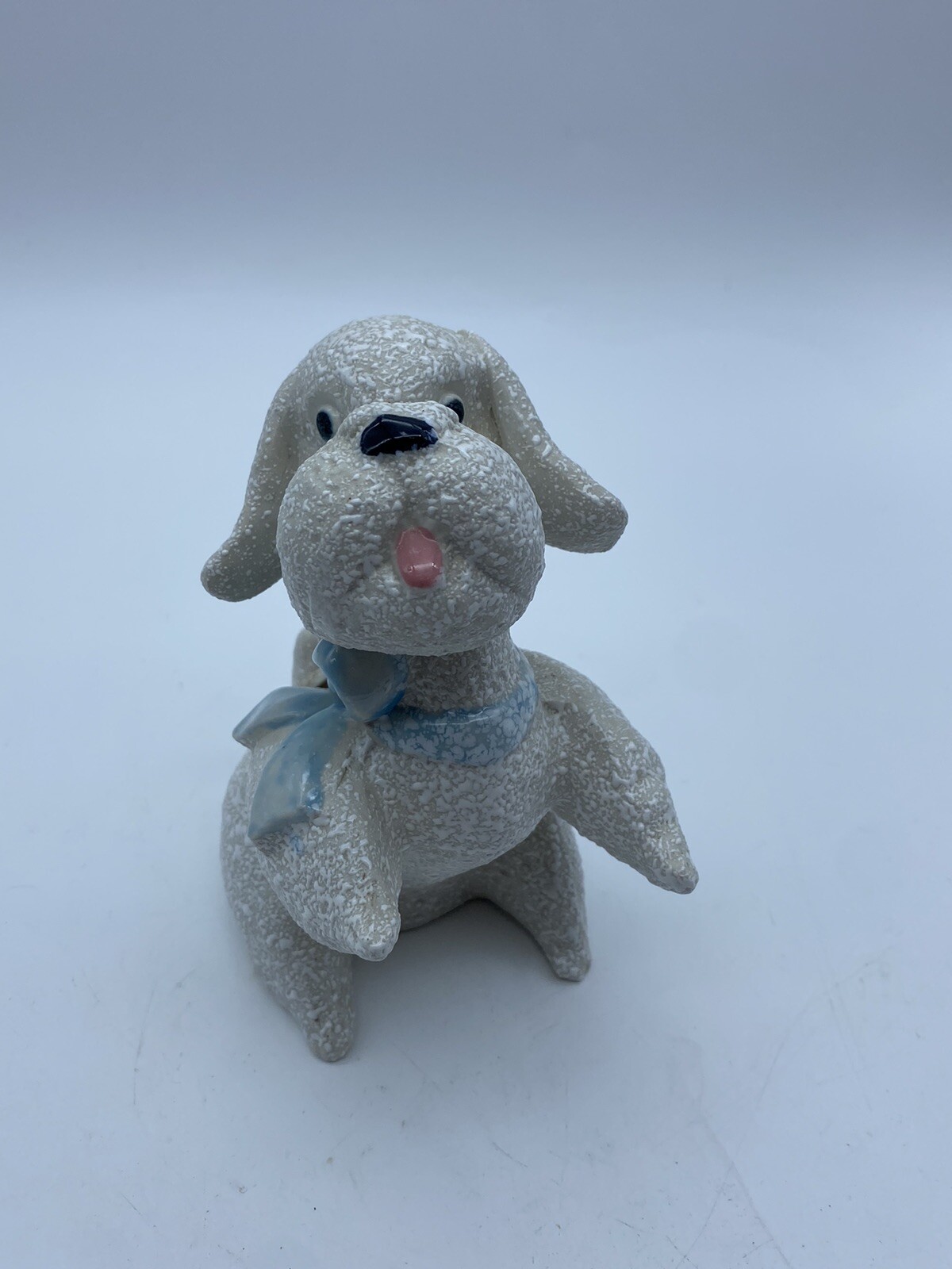 Vintage Trimont Ware Dog Planter Bichon White Fluffy Dog Blue Bow