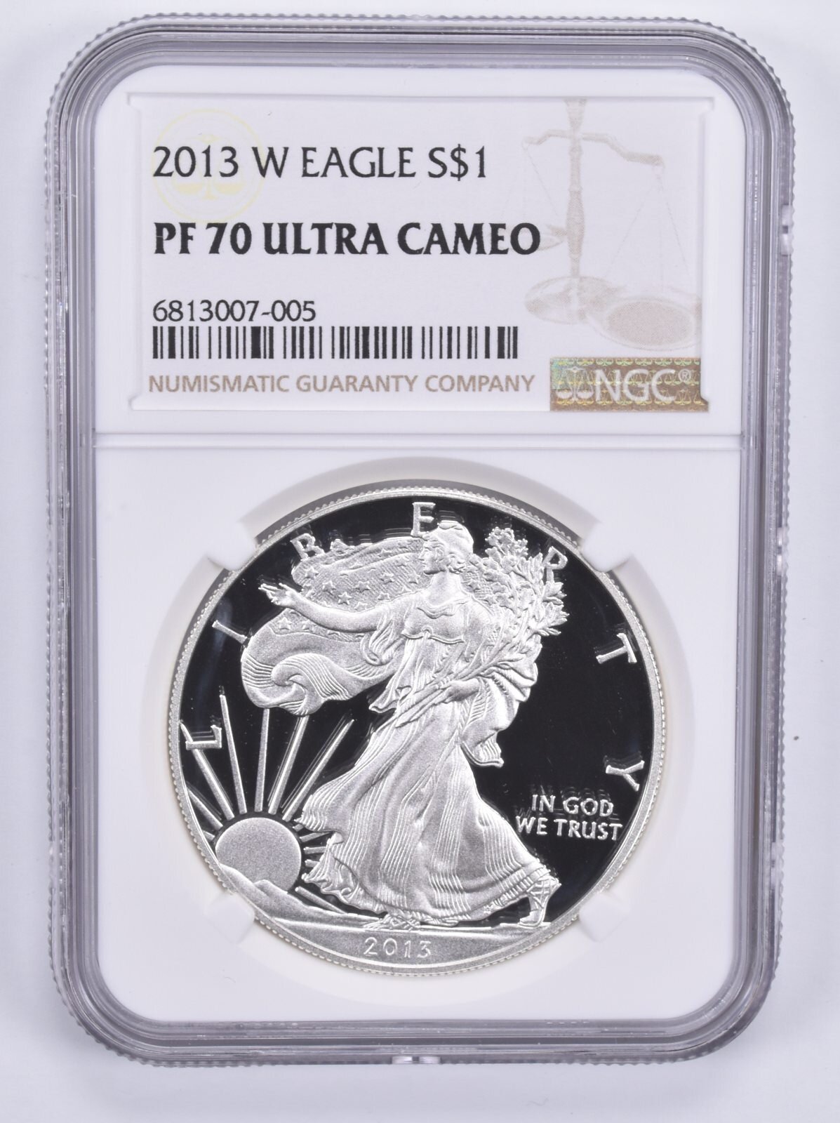 2013-W American Silver Eagle 1 Oz PF70 UCAM NGC Brown Label