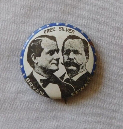 Vintage Reproduction 1-1/8'' Bryan & Sewall Free Silver Pinback Pin