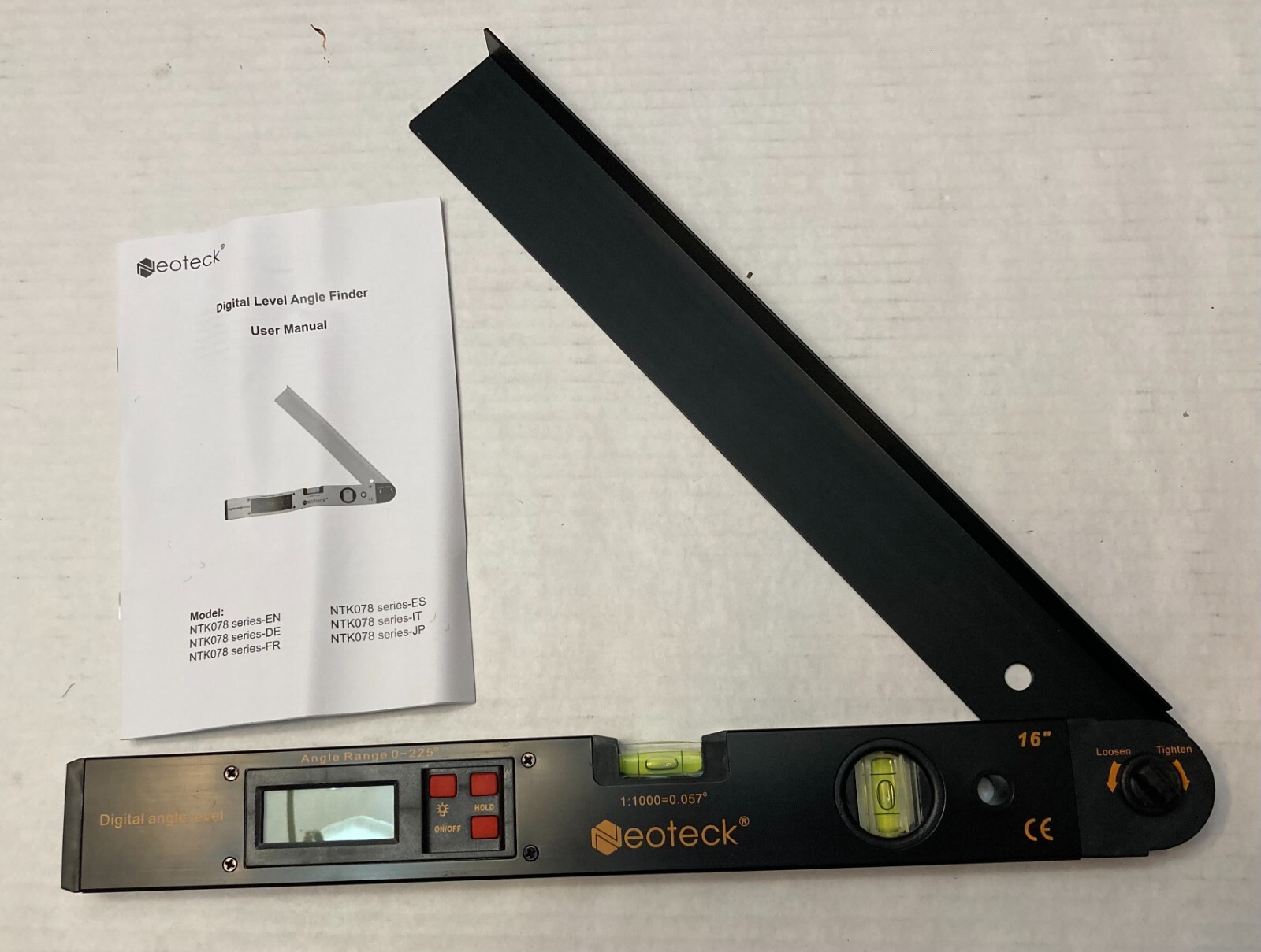 Neoteck Aluminum LCD Digital Angle Level Protractor 225° 16 Inch Backlit Black