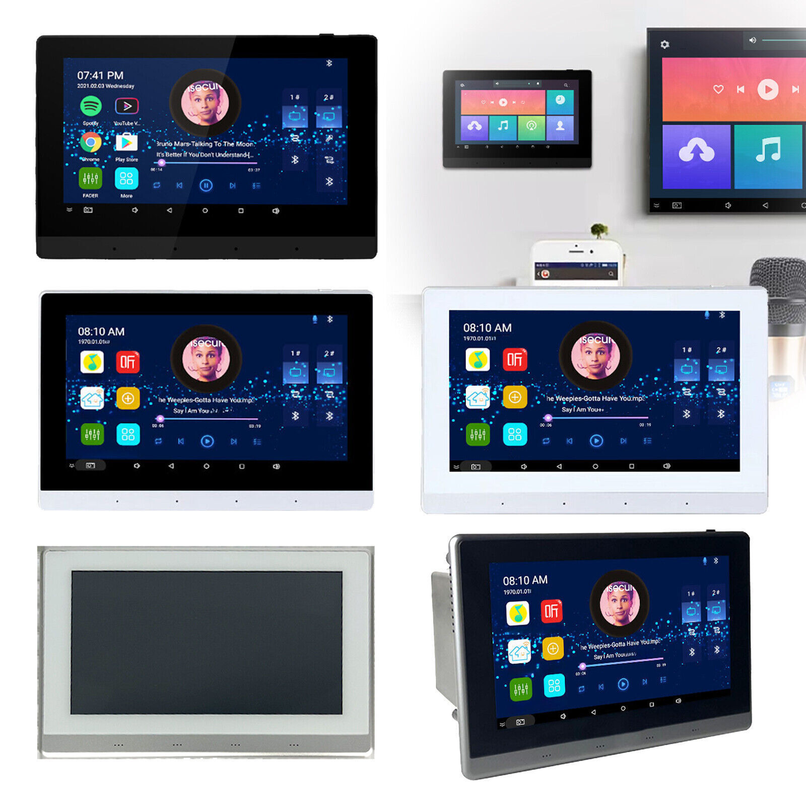 Touch Screen in wall Amplifier 7'' Stereo Audio Background Music WIFI Bluetoot