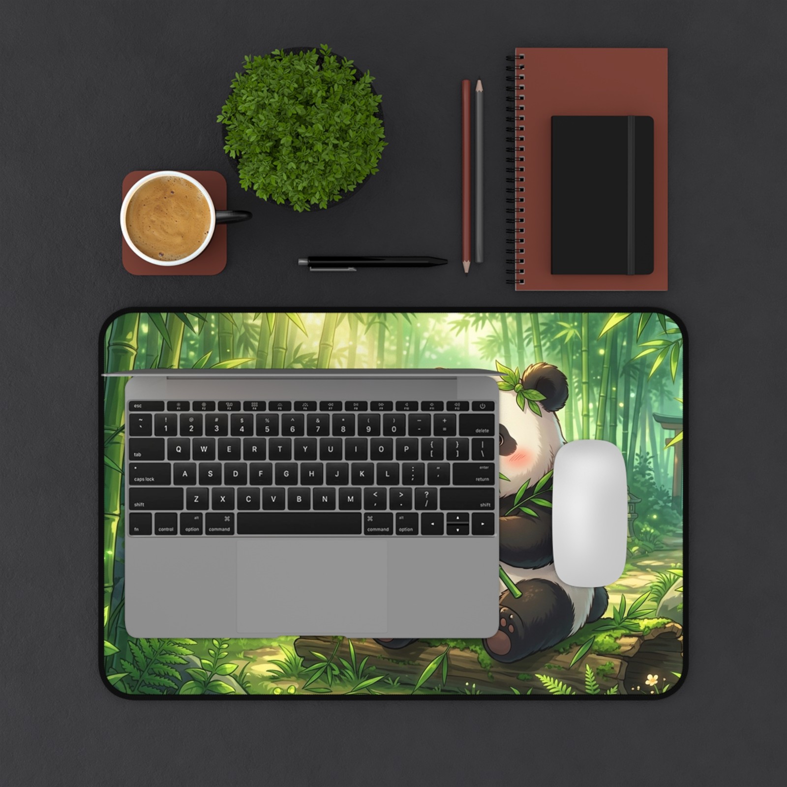 Panda in forest Desk Mat