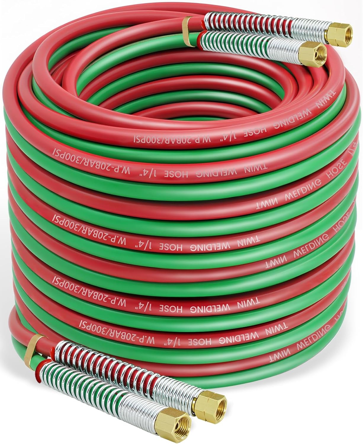 100 Feet 1/4" Oxy Acetylene Welding Hose with 9/16"-18 B Fittings - Grade R Twin